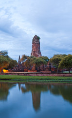 Fototapeta na wymiar Ruin temple in Ayutthaya with lake horizontal