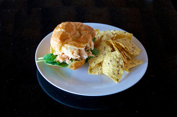 chicken salad sandwich with chips