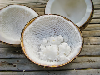 inside cracked coconut fruit