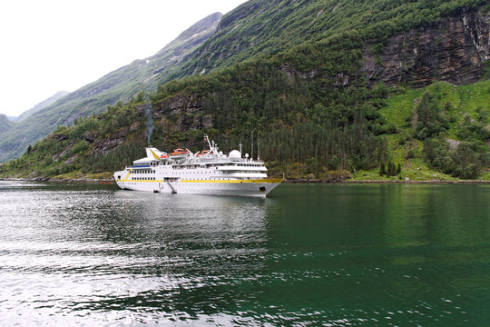 Ship in norwegian fjord.