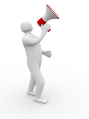 3d human character with a red megaphone