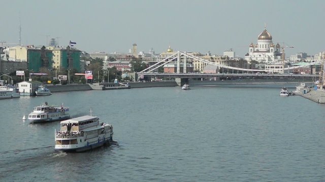 View of the Moskva River with sailing boats.