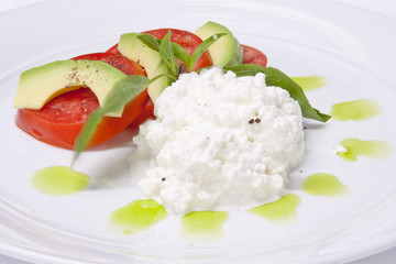 Cottagge cheese with tomato and avocado