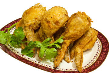 Fried chickens leg.