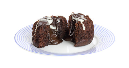 Small chocolate lava cake cut in half