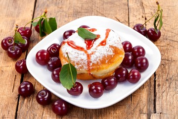 Donut with jam and fruits