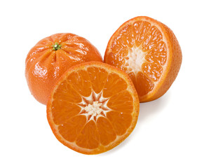 Fresh healthy mandarin citrus fruit on white background