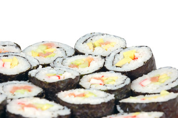 Japanese cuisine - sushi roll on white backround