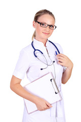 Fototapeta premium Young female doctor with stethoscope