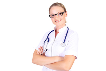 Fototapeta premium Young female doctor with stethoscope