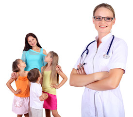 Doctor and family with children