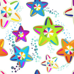 Seamless pattern with colored umbrellas and stars