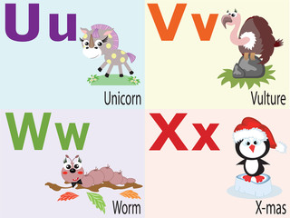Animal alphabet U,V,W,X. © olaj755