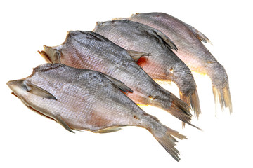 dried fishes isolated on white background