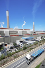 coal fired power station and car moving