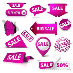 Collection of vector purple sale tickets, labels, stamps