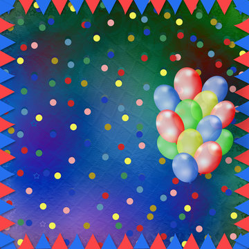 Bright multicolored background with balloons and confetti