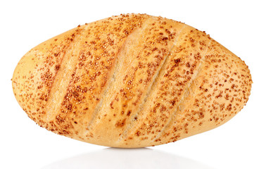 Tasty bread with sesame seeds isolated on white