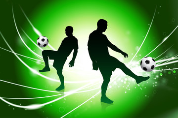 Soccer Player on Abstract Green Light Background