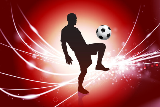 Soccer Player on Abstract Red Light Background