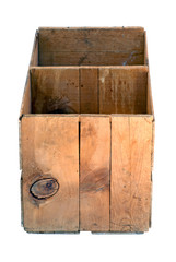 Old empty wooden orchard crate isolated.