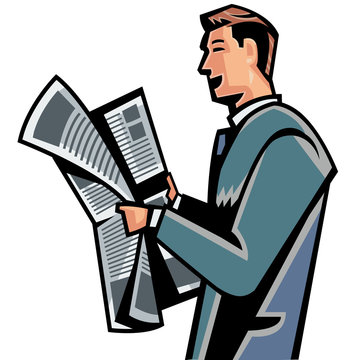 Side view of man reading newspaper