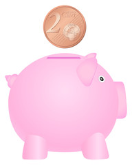piggy bank and two euro cent