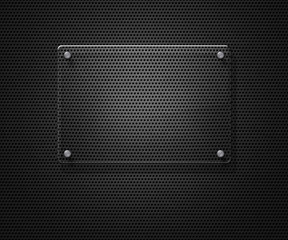 Blank glass plate over metal mesh with copy space