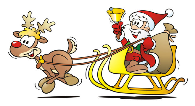 Santa with Reindeer, Sledge and Bell