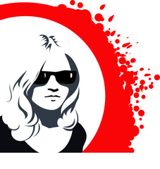 Stylish girl in sunglasses. Black and white silhouette