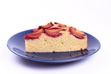 Plum Pie - a piece on a blue plate