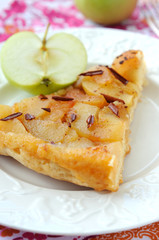 Apple pie with caramel and cinnamon.