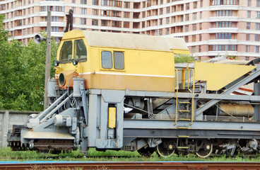 Snow removal train locomotive on depot railway