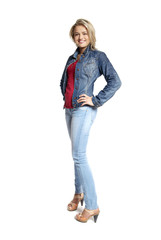 Attractive young woman in a blue jeans
