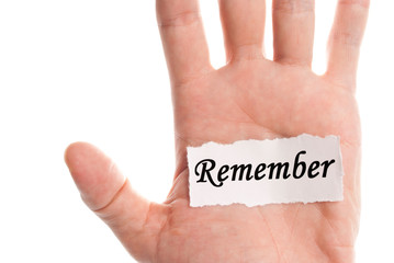 Remeber word type on paper on hand