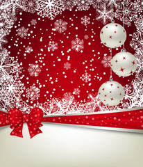 Christmas background with baubles and ribbon