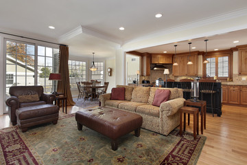 Family room with kitchen view