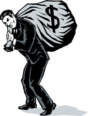 Stylized Businessman stealing a lot of money.