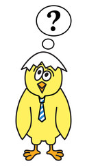 Obraz premium Little chicken thinks with bubble overhead. Vector illustration.