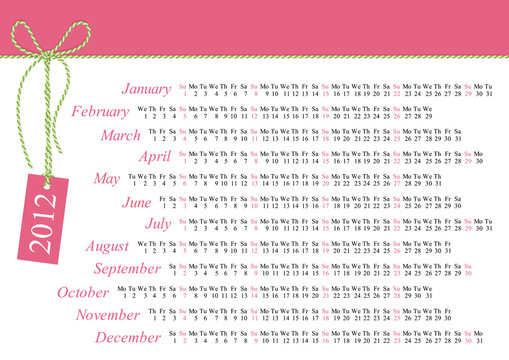 2012 Pink Calendar With Rope Bow