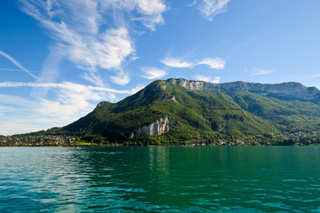 Beautiful landscape view of the crystal clear Annecy lake