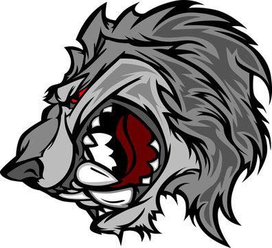 Wolf Mascot Cartoon with Snarling Face