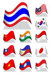 Vector illustration of Asia bending flag