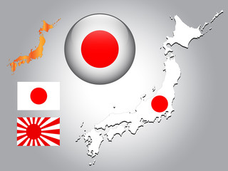 Vector illustration of Japan map and ball with flag pattern
