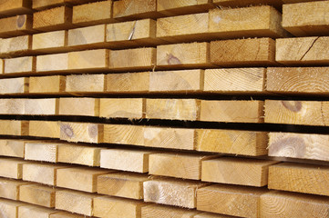Close up view of stacked wooden boards