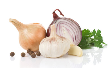 garlic, onion and green parsley