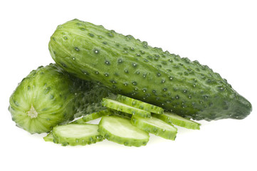 Fresh green ripe cucumber food isolated over white