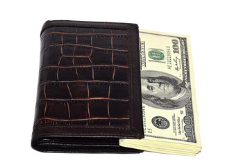 Wallet with dollars on a white background