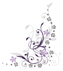 Ranke, flora, Blumen, Blüten, filigran, violett, grau