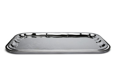 Empty silver tray isolated on white